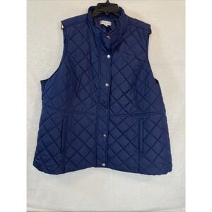 Kim Rogers Womens Size 2X Navy Quilted Puffer Vest Lightweight Full Zip + Snap